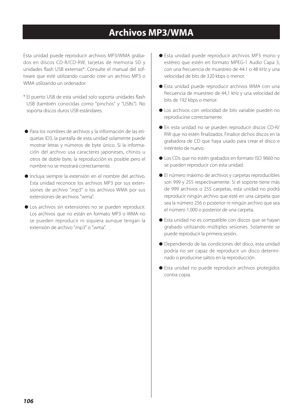 Archivos mp3/wma | Teac CR-H260I User Manual | Page 106 / 152