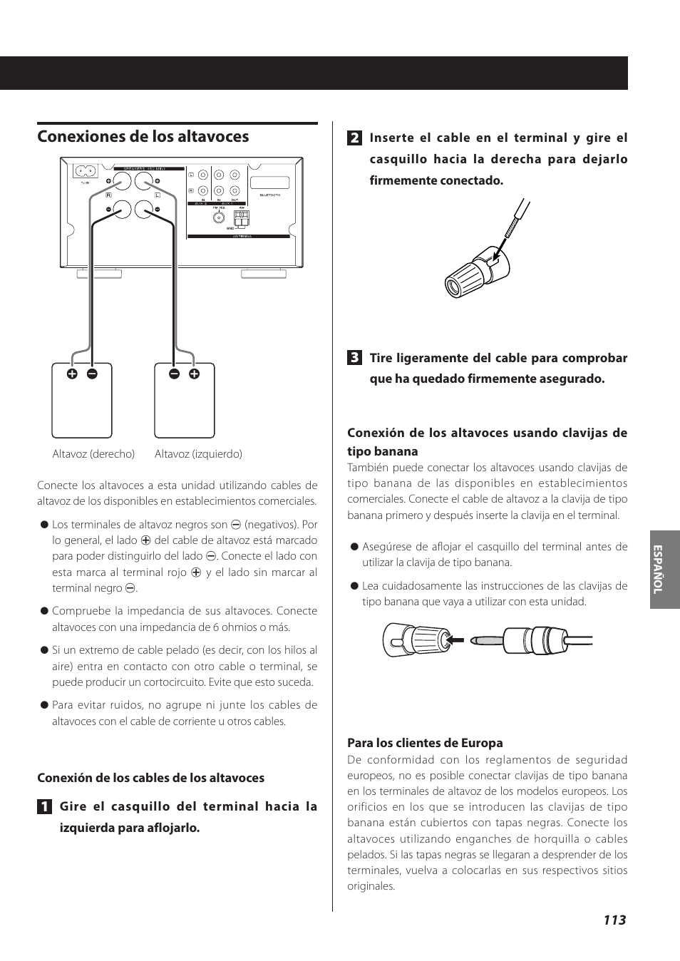 Conexiones de los altavoces | Teac CR-H260I User Manual | Page 113 / 152