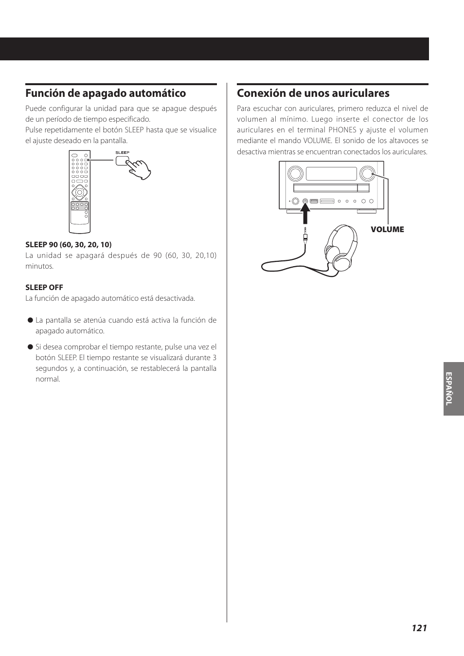 Ina 121), Función de apagado automático, Conexión de unos auriculares | Teac CR-H260I User Manual | Page 121 / 152