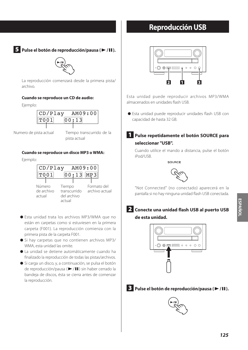 Reproducción usb | Teac CR-H260I User Manual | Page 125 / 152