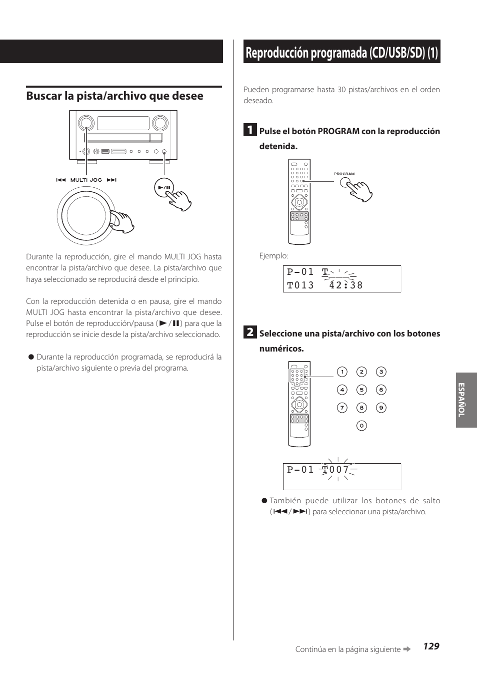 Reproducción programada (cd/usb/sd), Reproducción programada (cd/usb/sd) (1), Buscar la pista/archivo que desee | Teac CR-H260I User Manual | Page 129 / 152