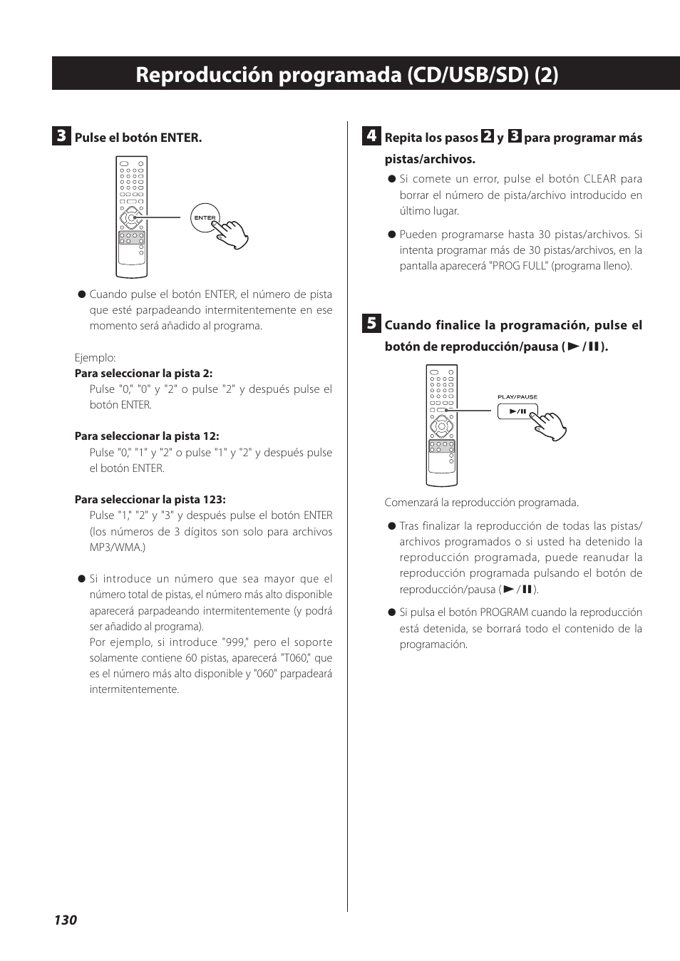 Reproducción programada (cd/usb/sd) (2) | Teac CR-H260I User Manual | Page 130 / 152