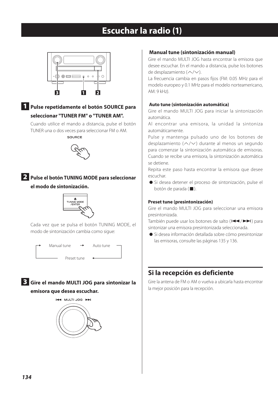 Escuchar la radio, Ina 134), Escuchar la radio (1) | Si la recepción es deficiente | Teac CR-H260I User Manual | Page 134 / 152