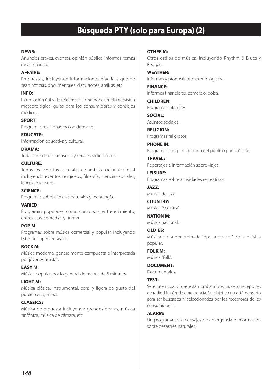 Búsqueda pty (solo para europa) (2) | Teac CR-H260I User Manual | Page 140 / 152