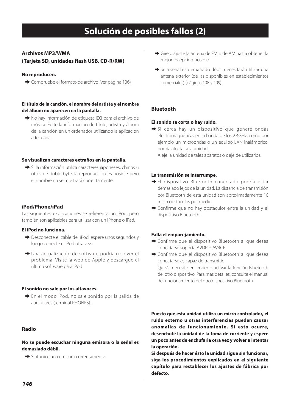 Solución de posibles fallos (2) | Teac CR-H260I User Manual | Page 146 / 152