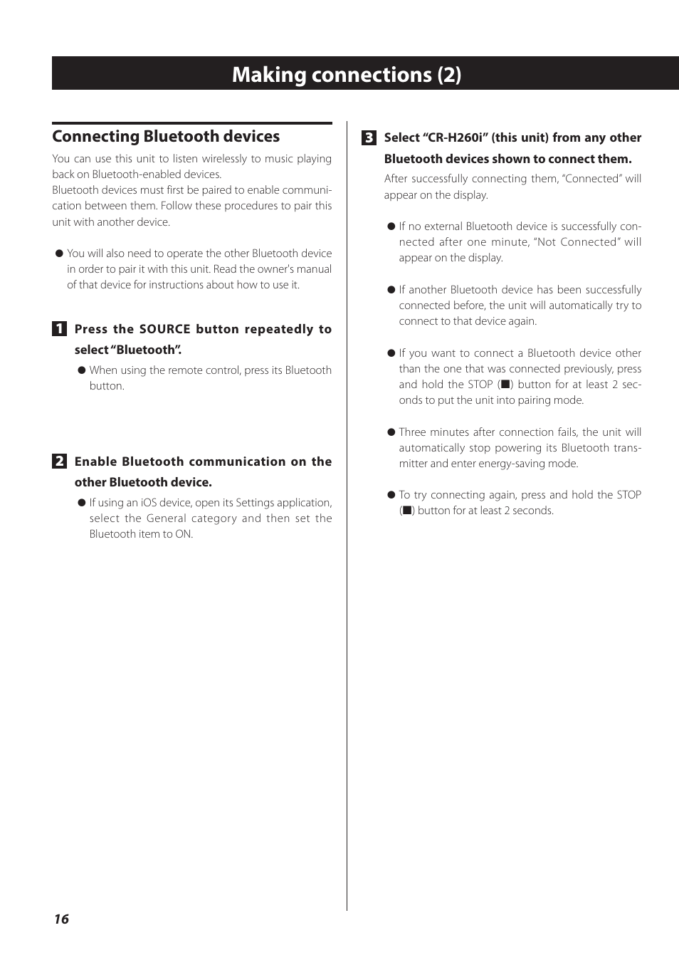 Making connections (2), Connecting bluetooth devices | Teac CR-H260I User Manual | Page 16 / 152