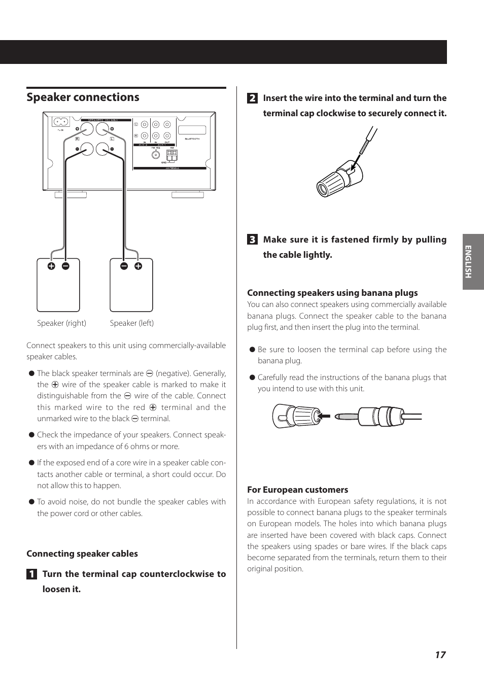 Speaker connections | Teac CR-H260I User Manual | Page 17 / 152