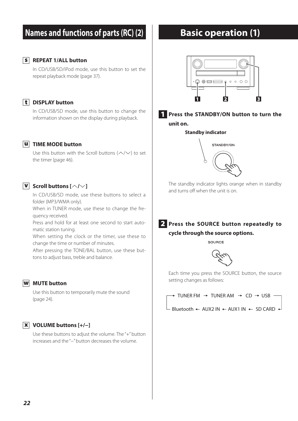 Basic operation | Teac CR-H260I User Manual | Page 22 / 152