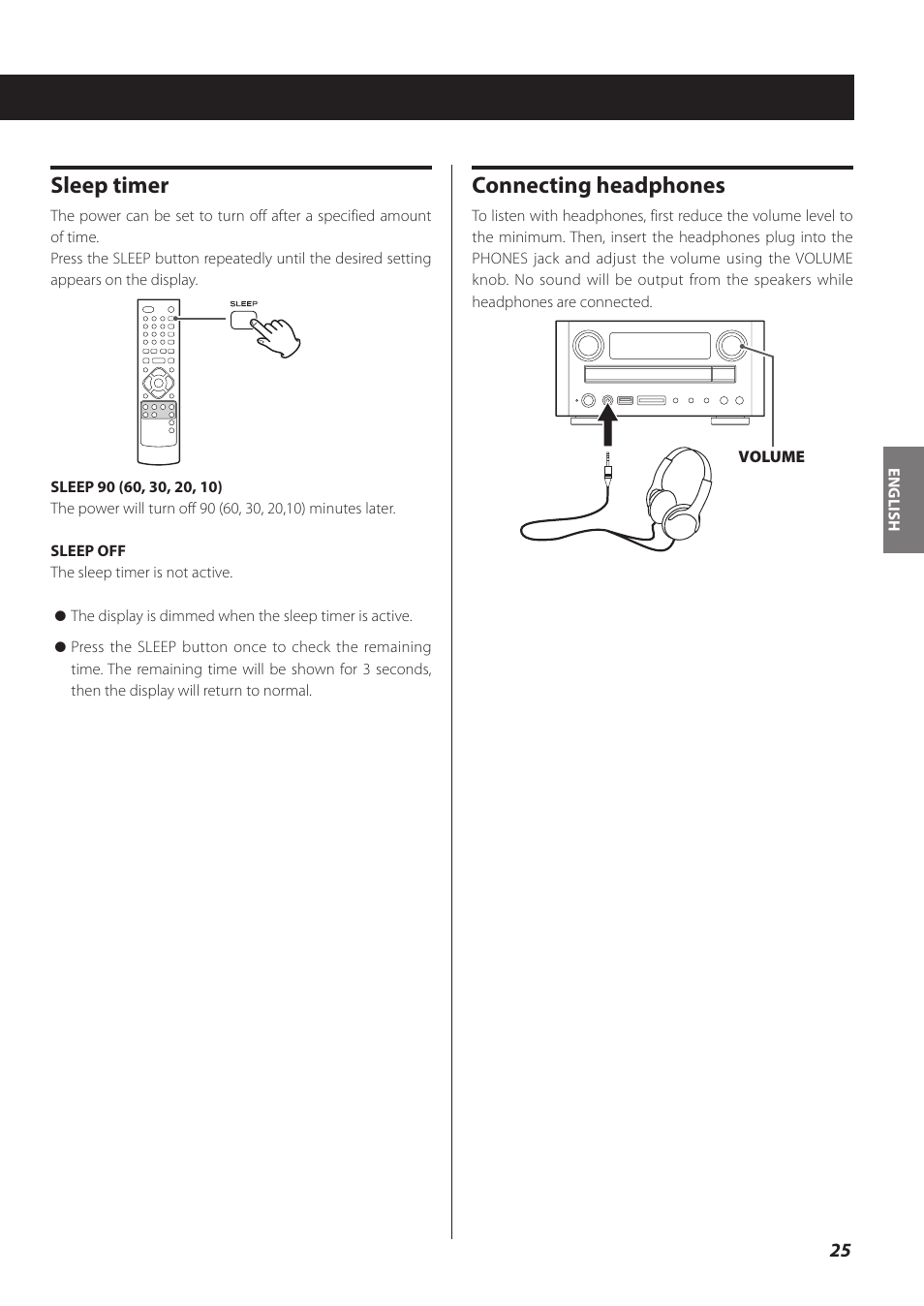 Sleep timer, Connecting headphones | Teac CR-H260I User Manual | Page 25 / 152