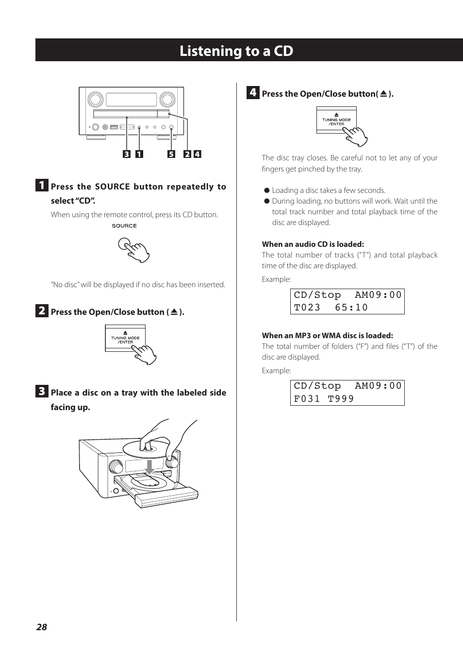 Listening to a cd | Teac CR-H260I User Manual | Page 28 / 152