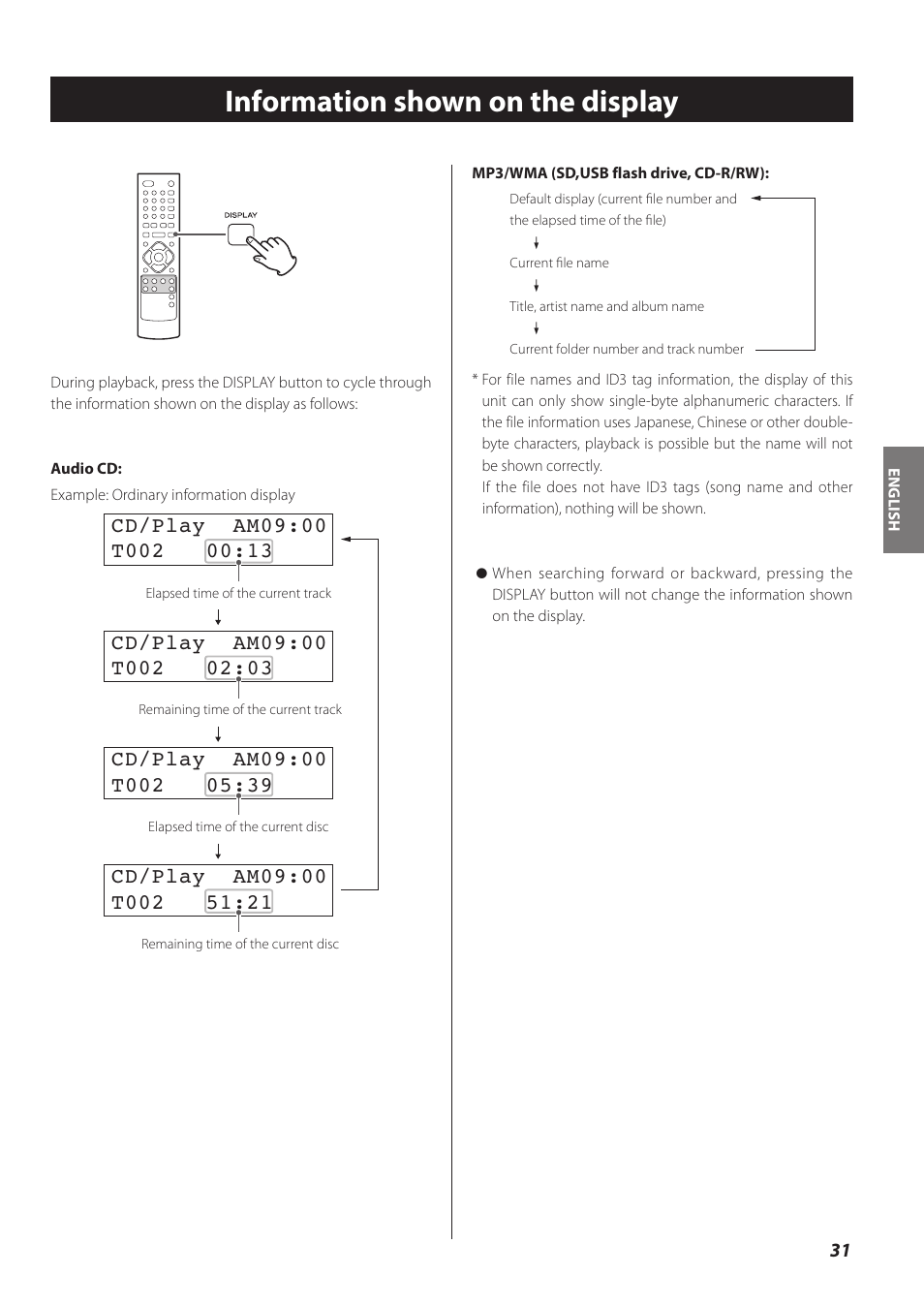 Information shown on the display | Teac CR-H260I User Manual | Page 31 / 152