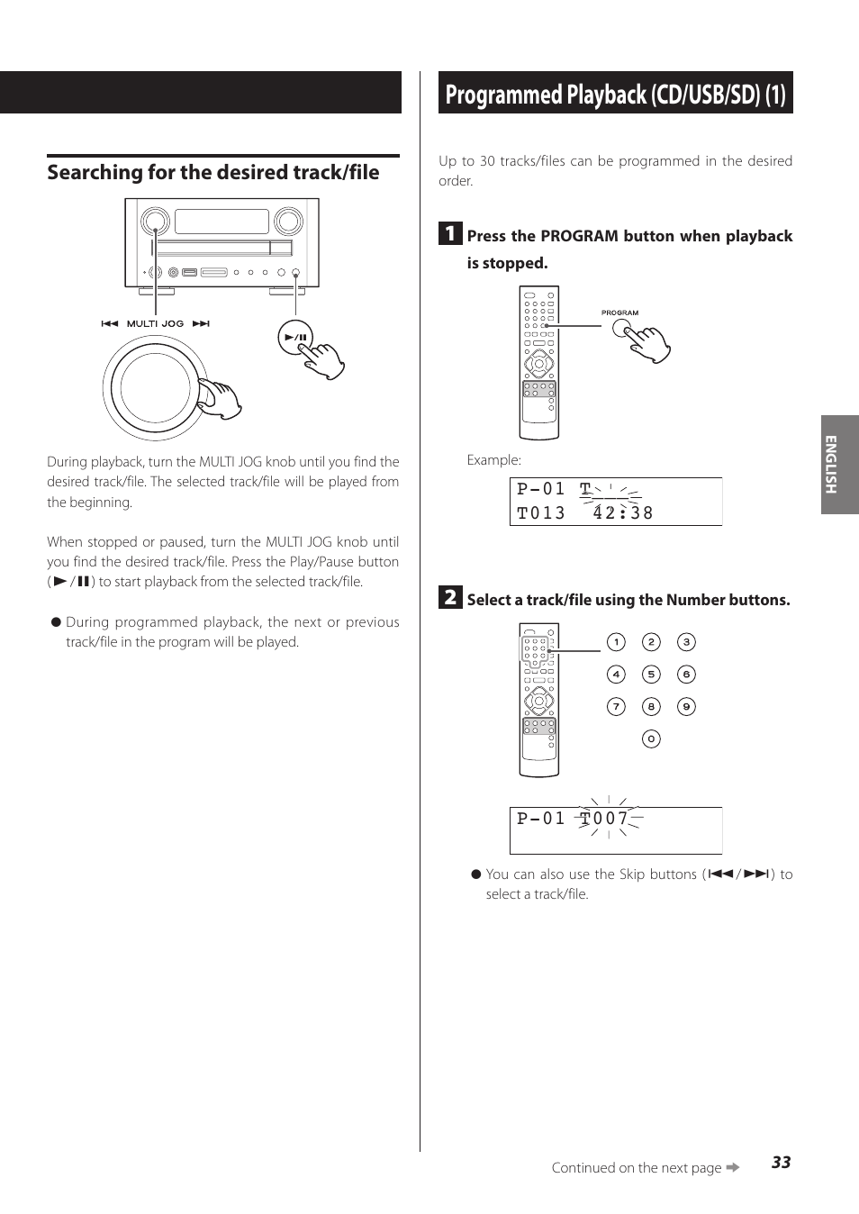 Programmed playback (cd/usb/sd), Programmed playback (cd/usb/sd) (1), Searching for the desired track/file | Teac CR-H260I User Manual | Page 33 / 152