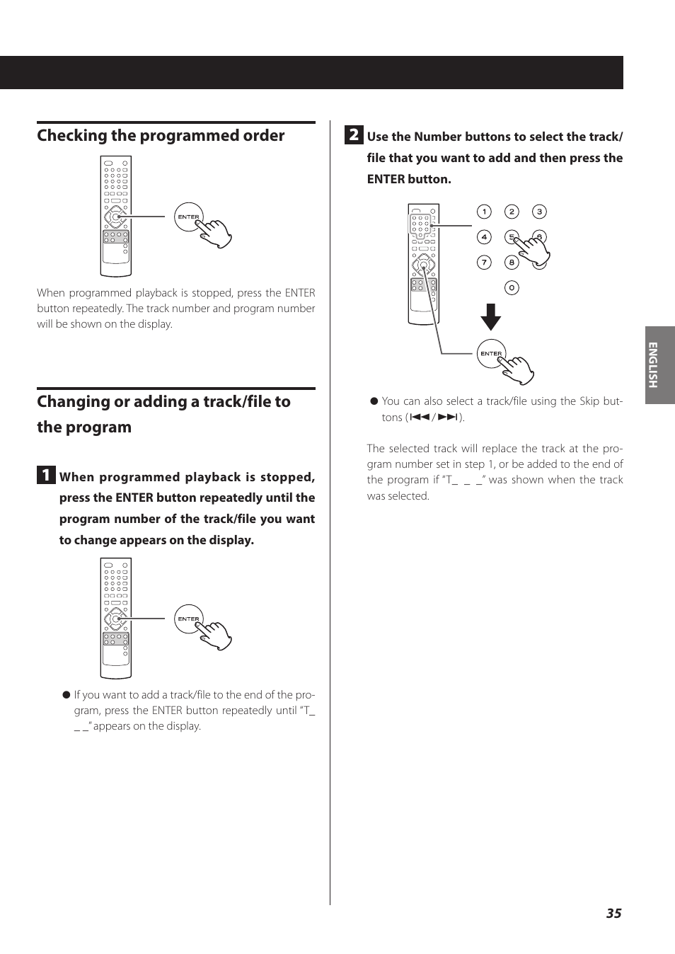 Checking the programmed order, Changing or adding a track/file to the program 1 | Teac CR-H260I User Manual | Page 35 / 152