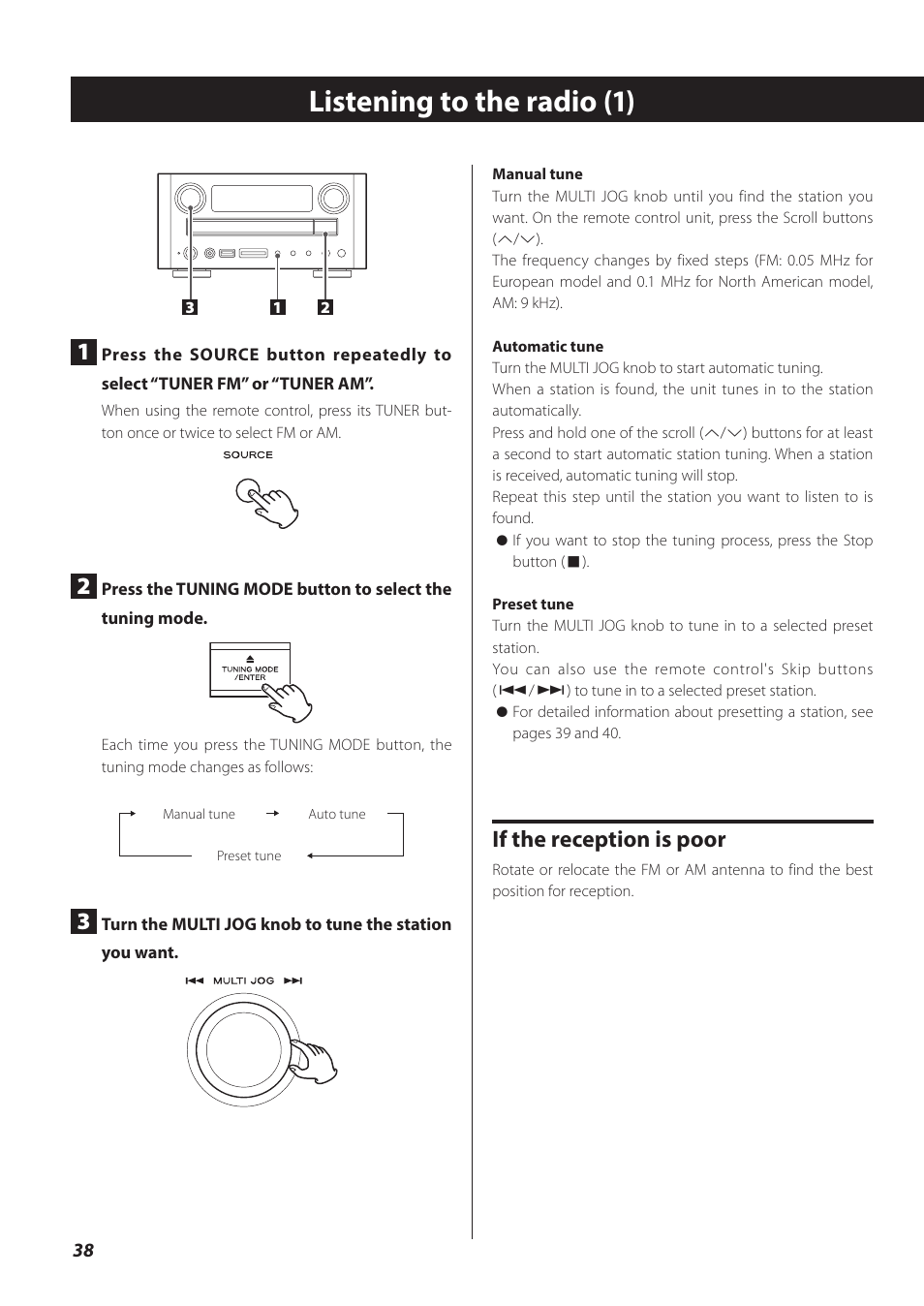 Listening to the radio, Listening to the radio (1), If the reception is poor | Teac CR-H260I User Manual | Page 38 / 152
