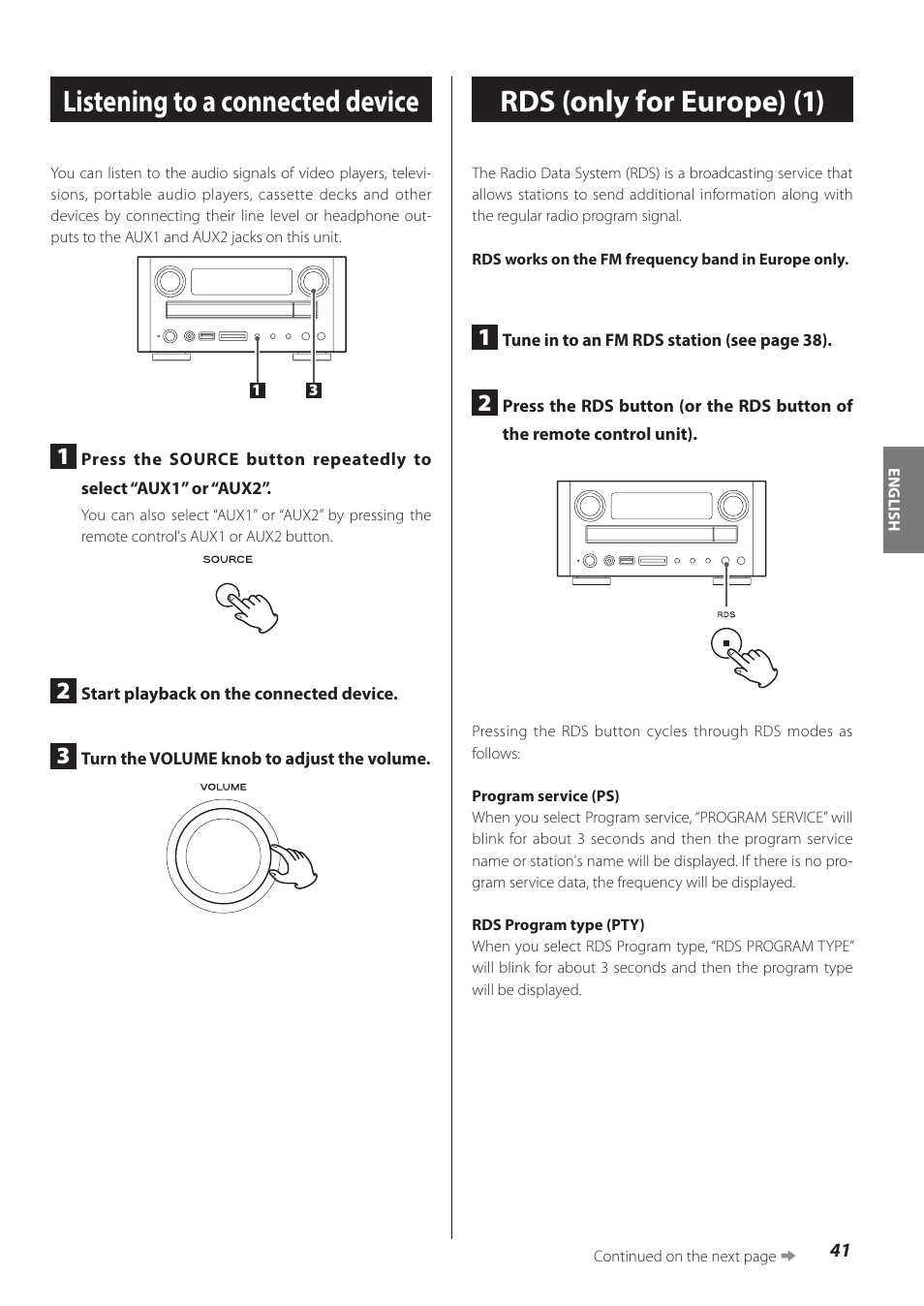 Listening to a connected device, Rds (only for europe) | Teac CR-H260I User Manual | Page 41 / 152