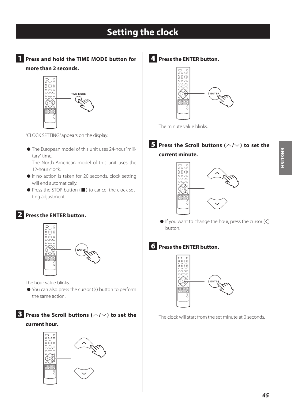 Setting the clock | Teac CR-H260I User Manual | Page 45 / 152