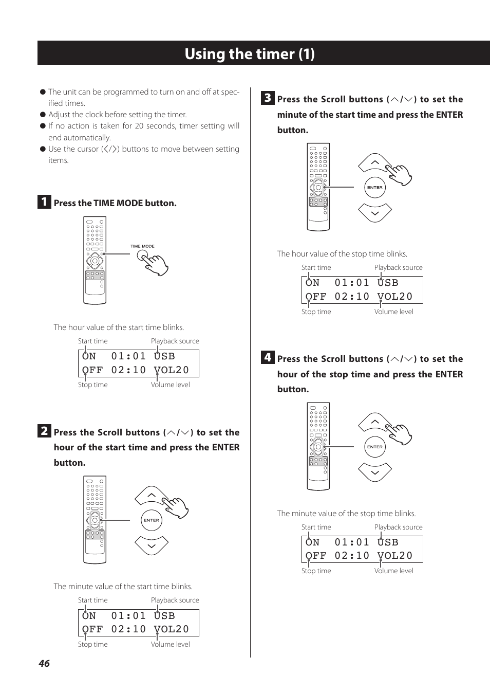 Using the timer, Using the timer (1) | Teac CR-H260I User Manual | Page 46 / 152