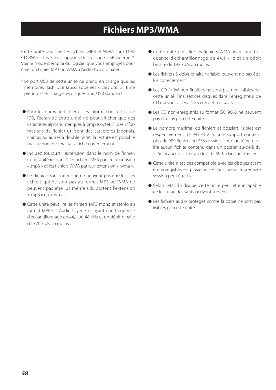 Fichiers mp3/wma | Teac CR-H260I User Manual | Page 58 / 152