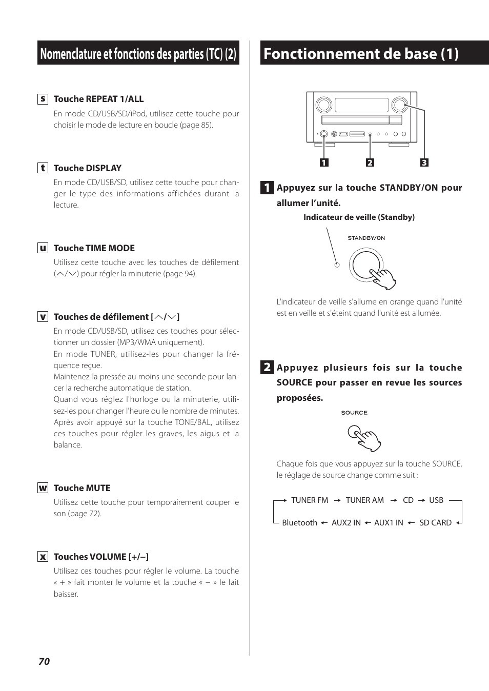 Fonctionnement de base | Teac CR-H260I User Manual | Page 70 / 152