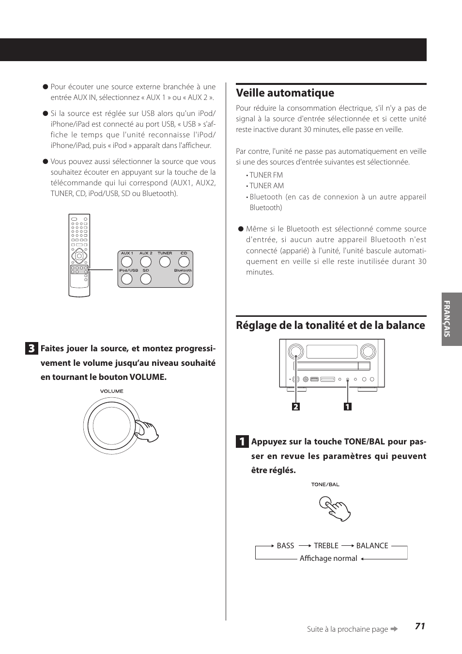 Veille automatique, Réglage de la tonalité et de la balance | Teac CR-H260I User Manual | Page 71 / 152