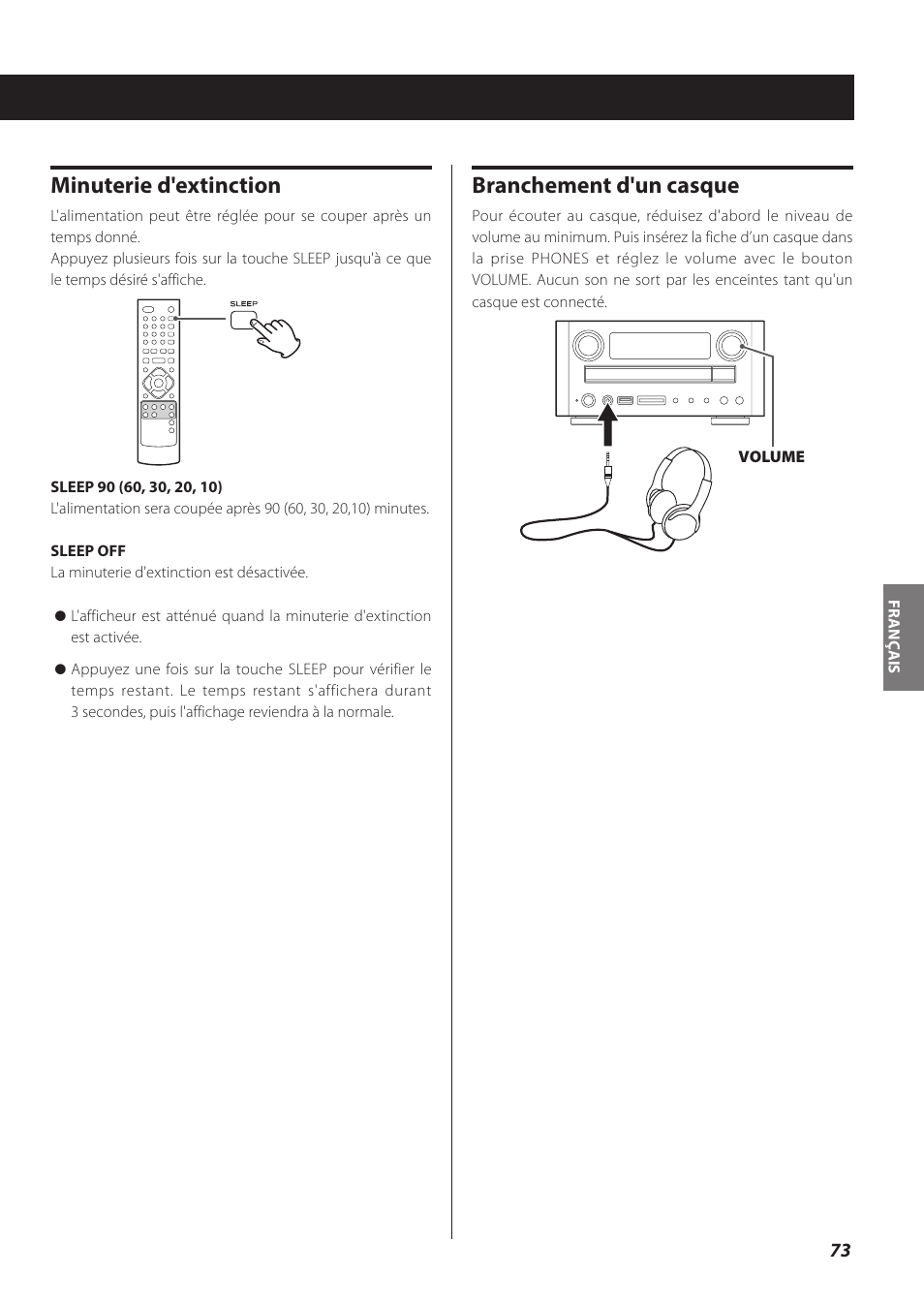 Minuterie d'extinction, Branchement d'un casque | Teac CR-H260I User Manual | Page 73 / 152