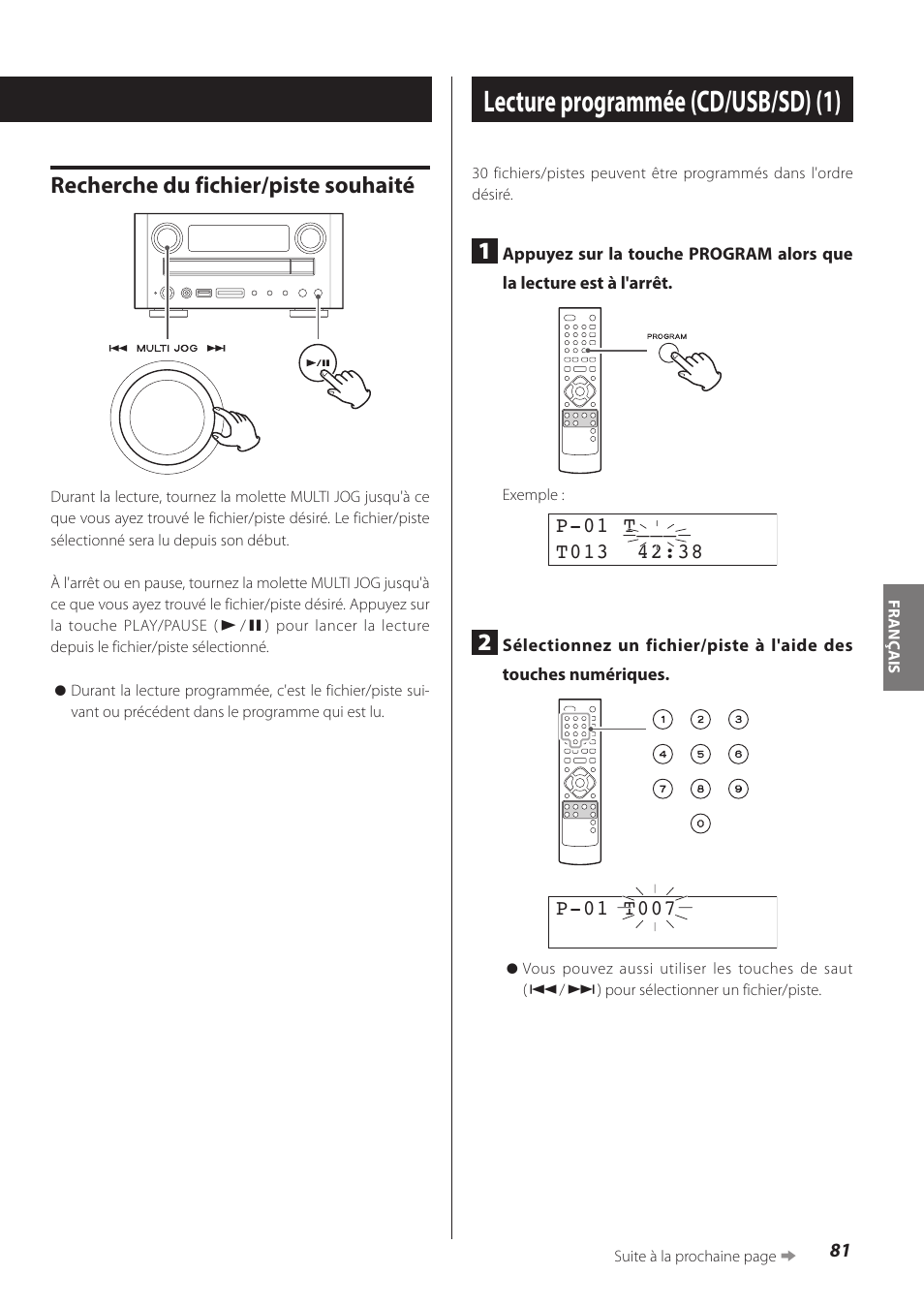 Lecture programmée (cd/usb/sd), Lecture programmée (cd/usb/sd) (1), Recherche du fichier/piste souhaité | Teac CR-H260I User Manual | Page 81 / 152