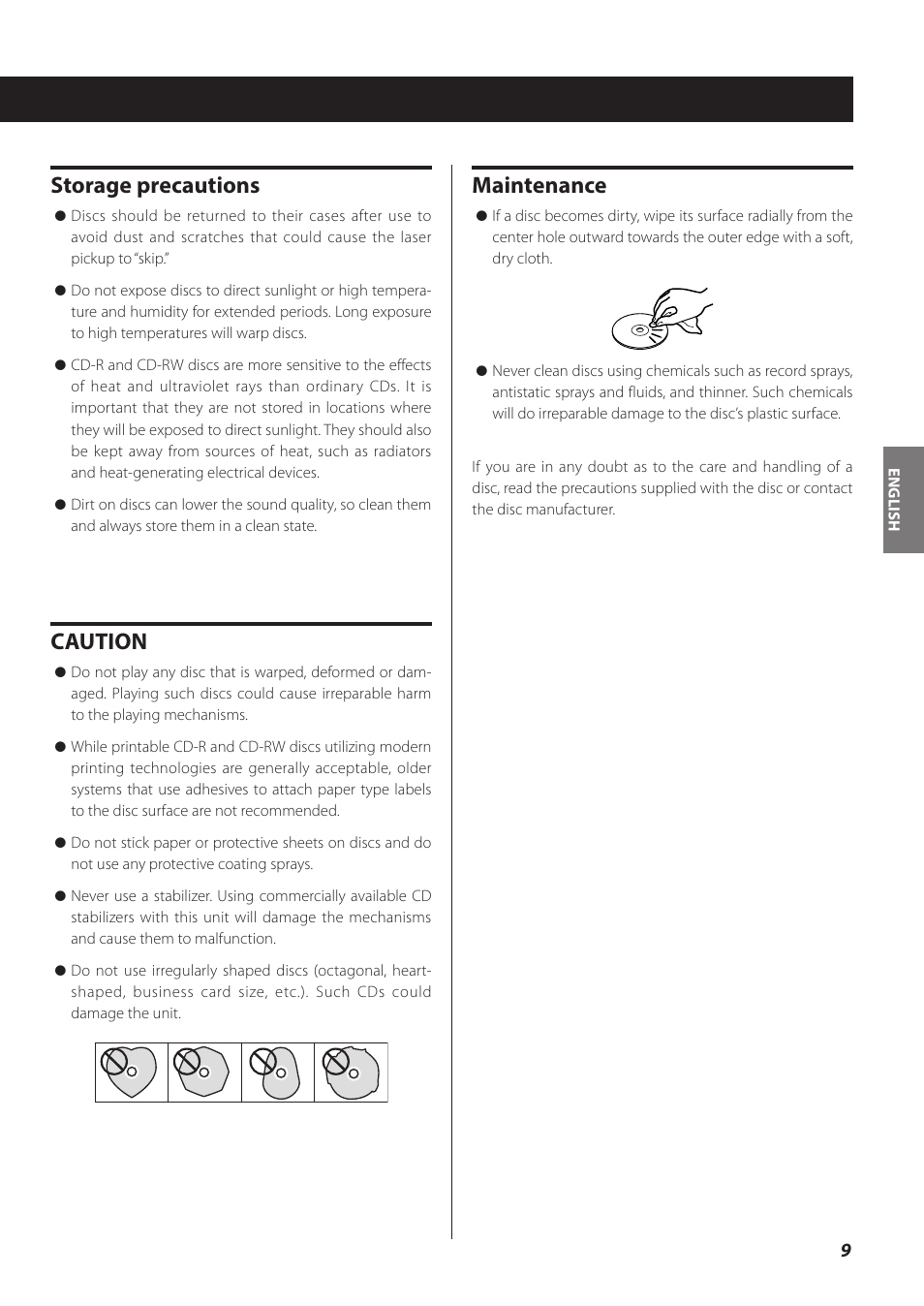 Storage precautions, Caution, Maintenance | Teac CR-H260I User Manual | Page 9 / 152