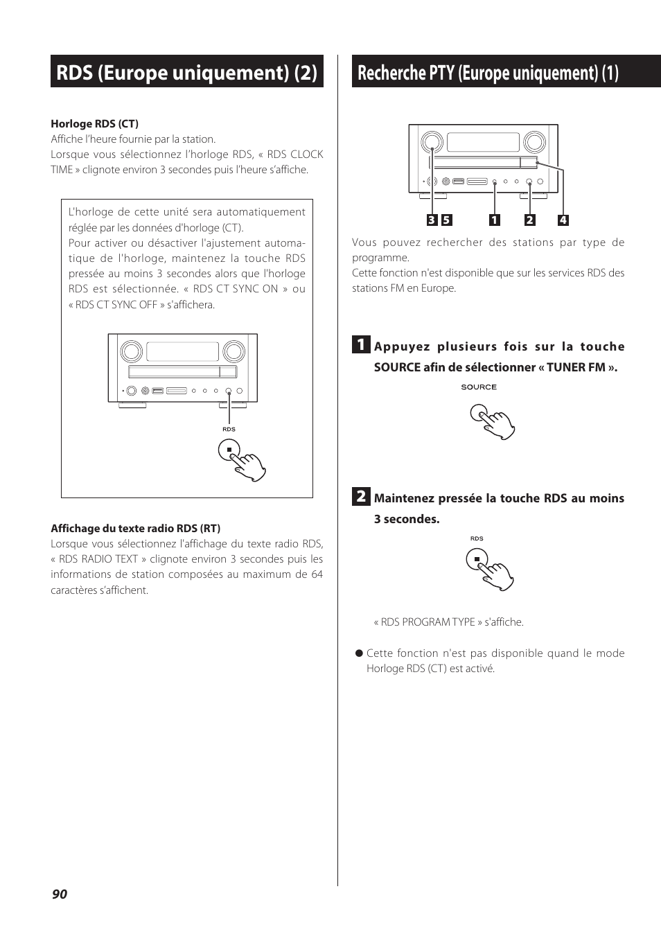 Recherche pty (europe uniquement), Recherche pty (europe uniquement) (1), Rds (europe uniquement) (2) | Teac CR-H260I User Manual | Page 90 / 152