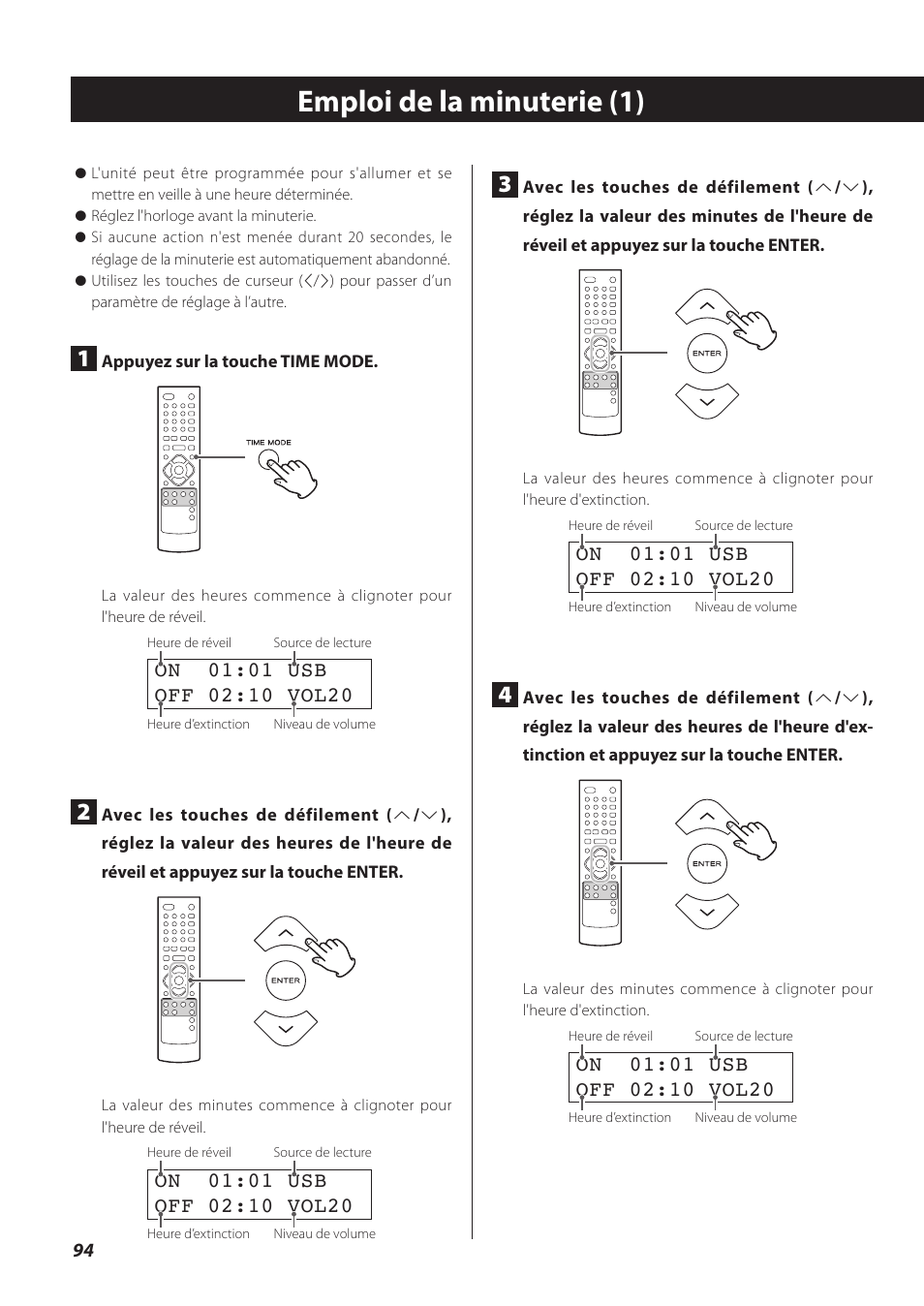 Emploi de la minuterie, Emploi de la minuterie (1) | Teac CR-H260I User Manual | Page 94 / 152