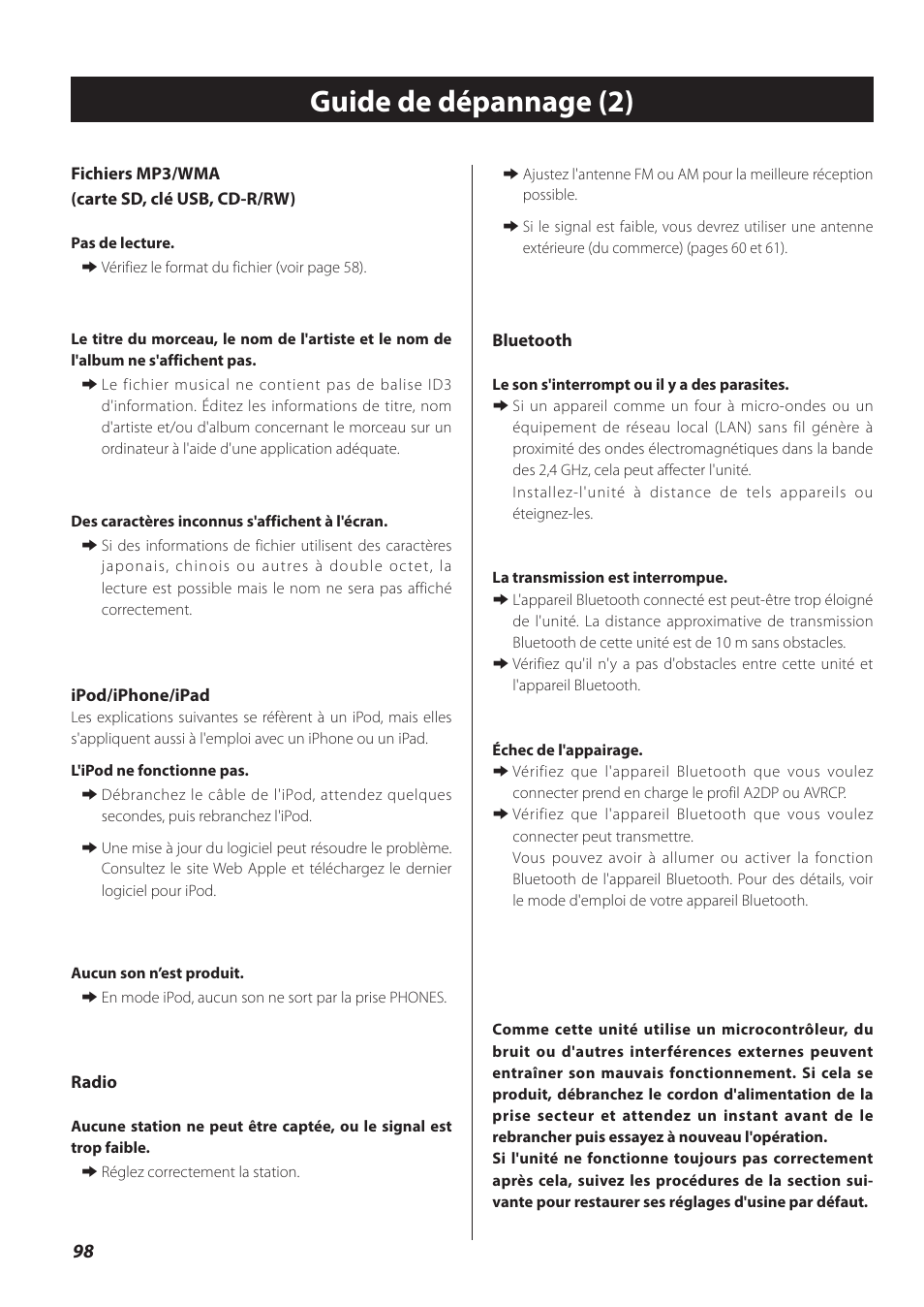 Guide de dépannage (2) | Teac CR-H260I User Manual | Page 98 / 152