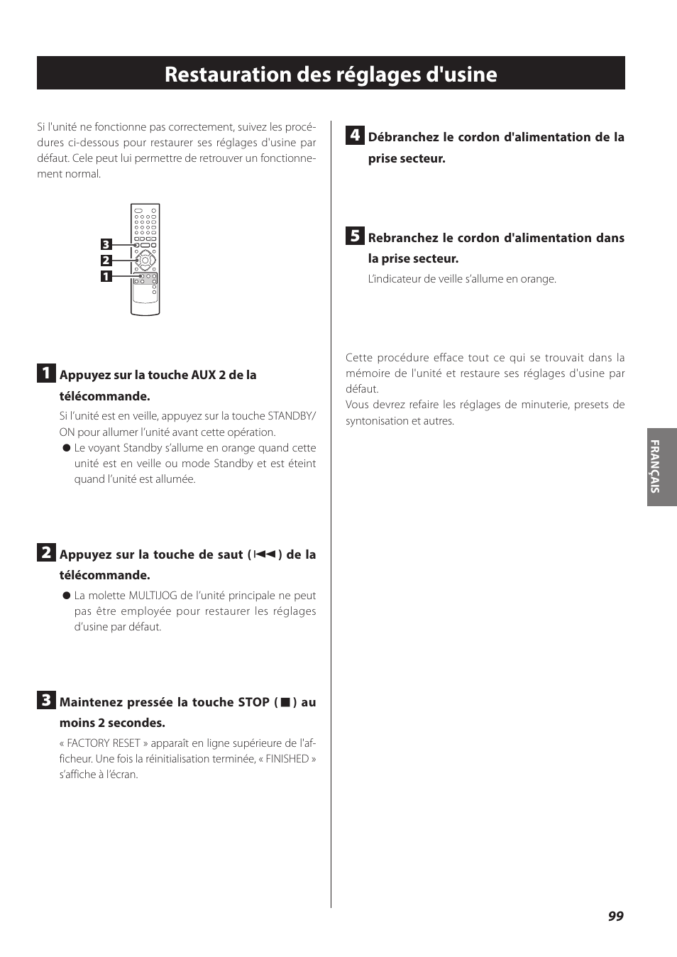 Restauration des réglages d'usine | Teac CR-H260I User Manual | Page 99 / 152