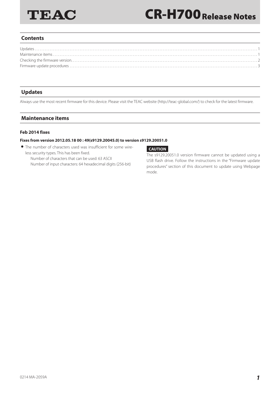 Teac CR-H700 User Manual | 4 pages