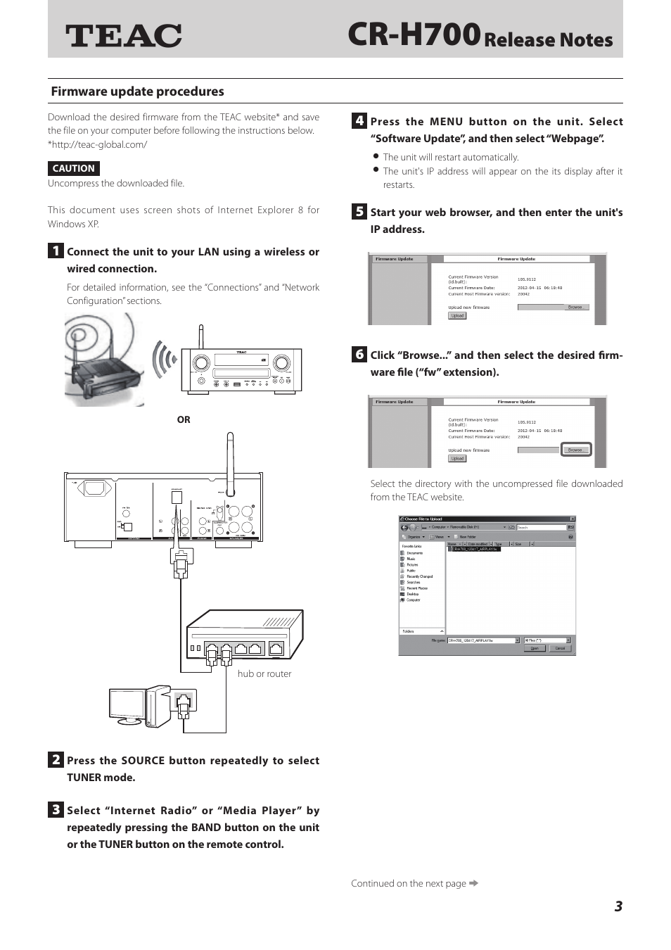 Firmware update procedures, Cr-h700 | Teac CR-H700 User Manual | Page 3 / 4