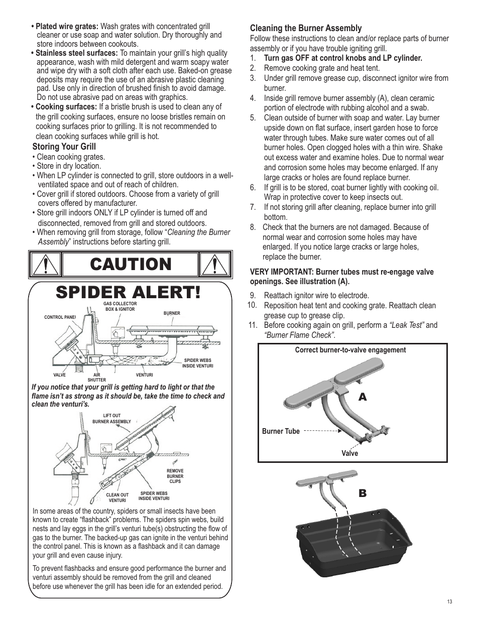 Caution spider alert | Char-Broil 463741510 User Manual | Page 13 / 32