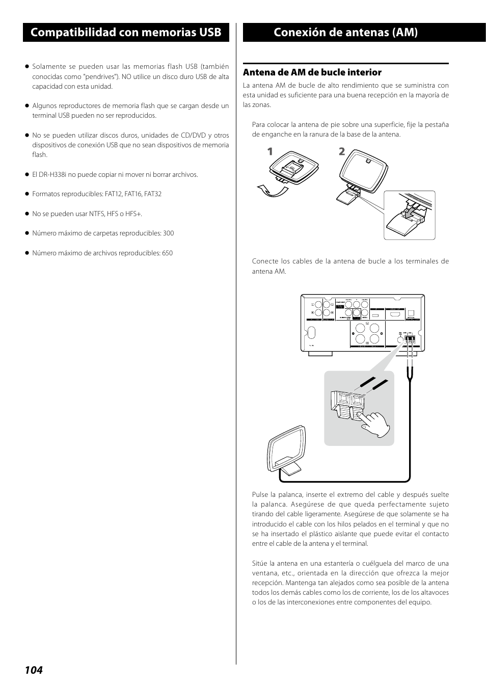 Conexión de antenas (am) | Teac DR H338i User Manual | Page 104 / 148