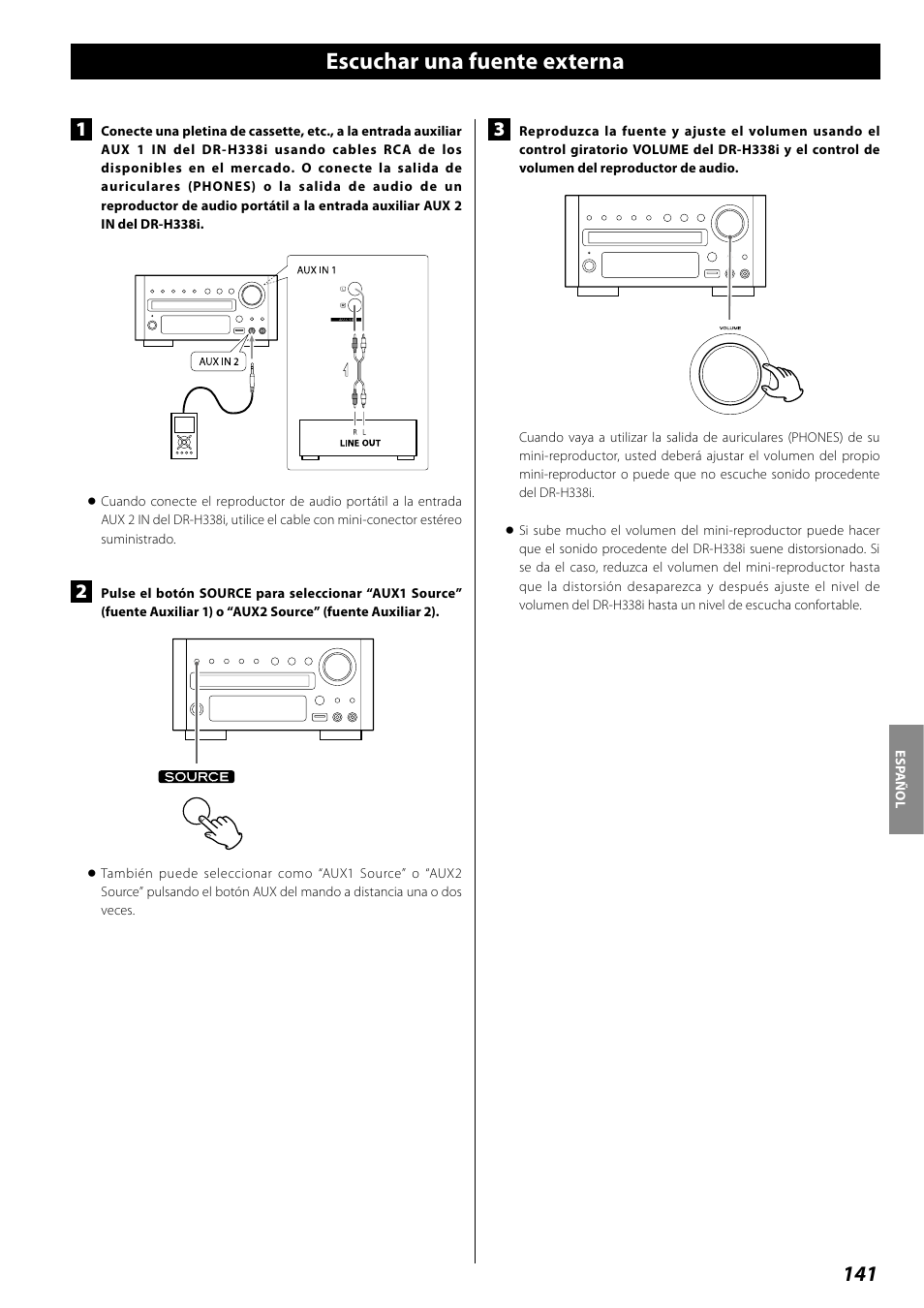 Escuchar una fuente externa | Teac DR H338i User Manual | Page 141 / 148