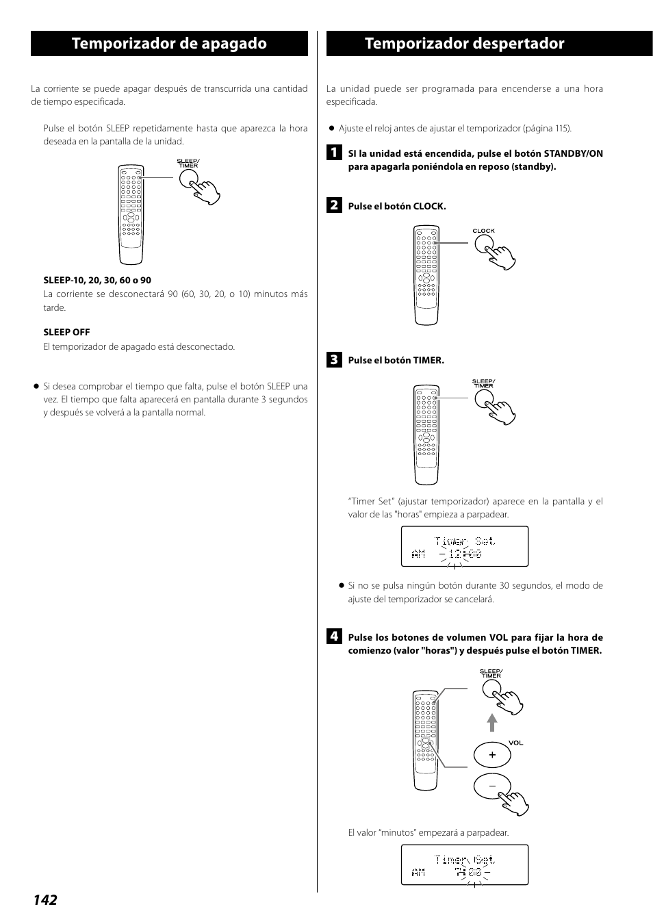 Temporizador de apagado, Temporizador despertador, Temporizador de apagado temporizador despertador | Teac DR H338i User Manual | Page 142 / 148