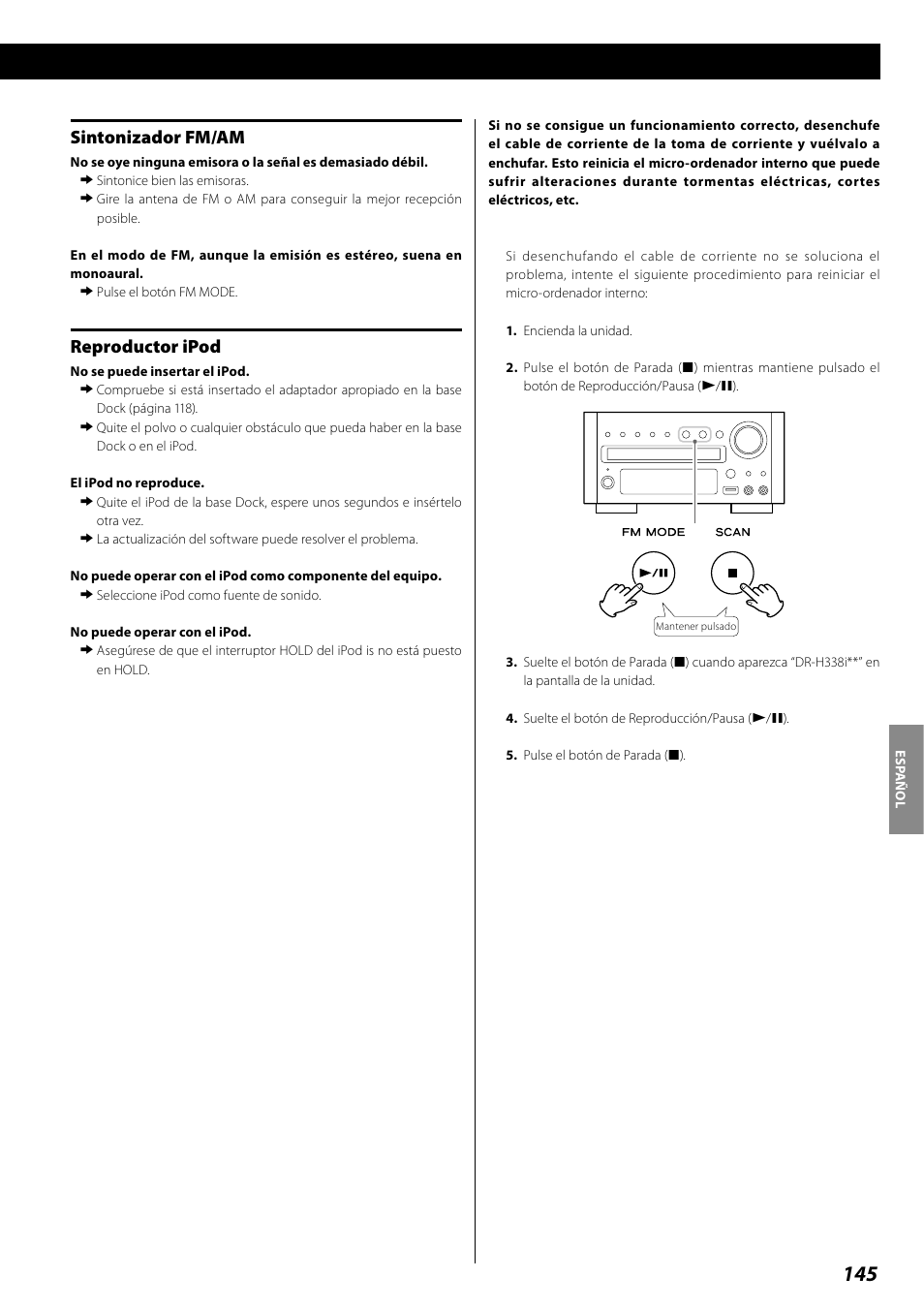 Sintonizador fm/am, Reproductor ipod | Teac DR H338i User Manual | Page 145 / 148