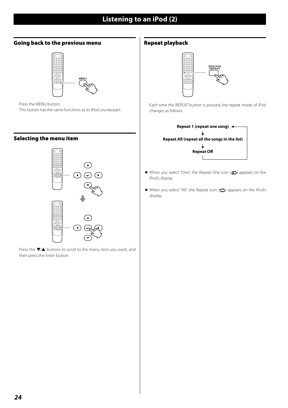 Listening to an ipod (2) | Teac DR H338i User Manual | Page 24 / 148