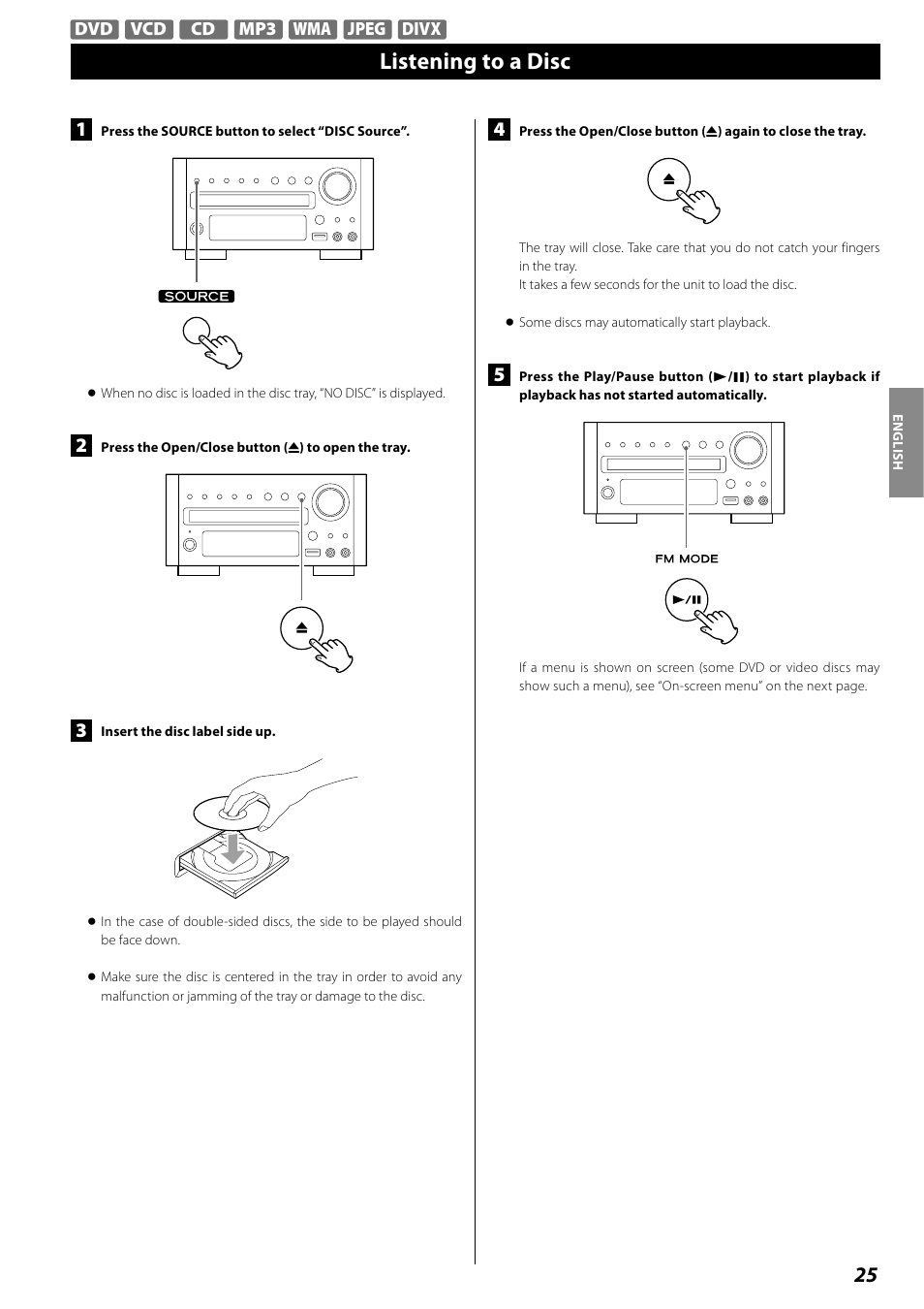 Listening to a disc | Teac DR H338i User Manual | Page 25 / 148