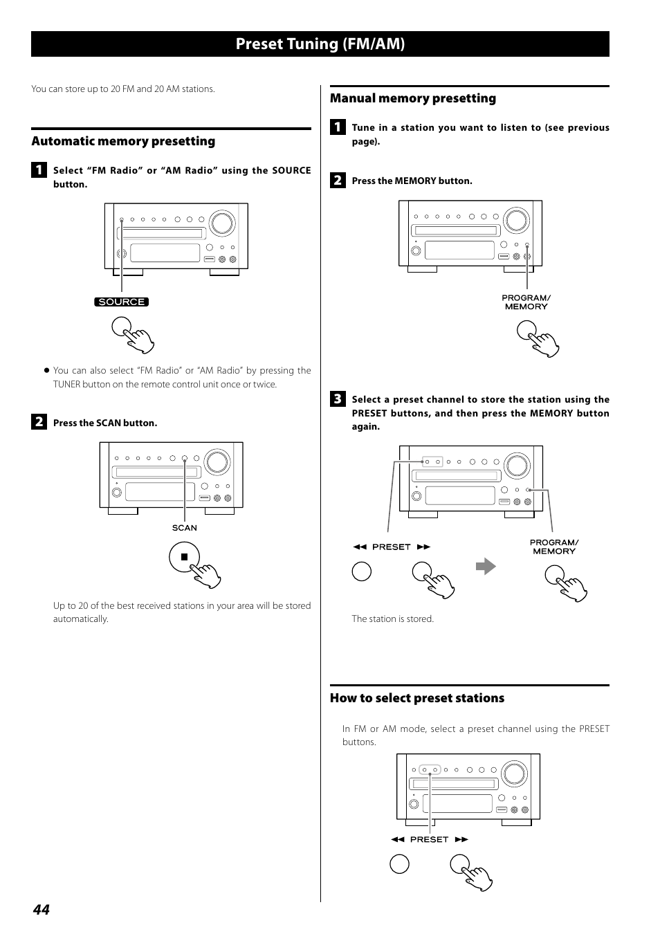 Preset tuning (fm/am) | Teac DR H338i User Manual | Page 44 / 148