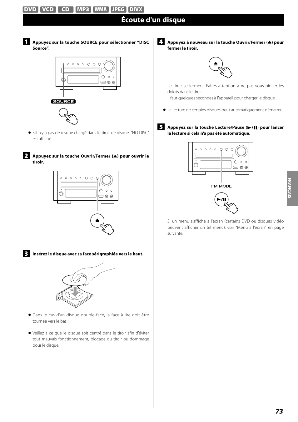 Écoute d'un disque | Teac DR H338i User Manual | Page 73 / 148