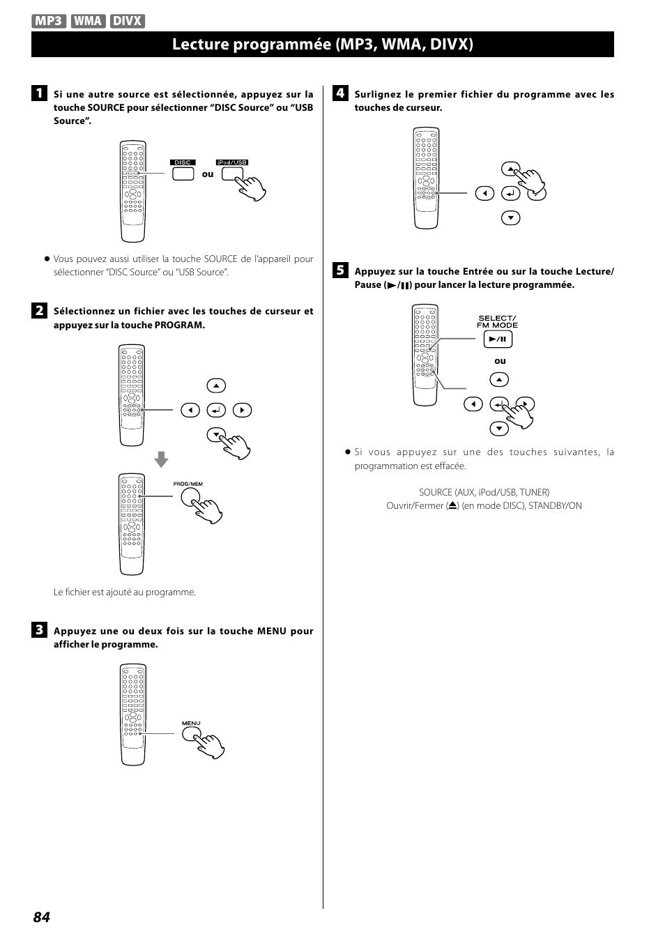 Lecture programmée (mp3, wma, divx) | Teac DR H338i User Manual | Page 84 / 148