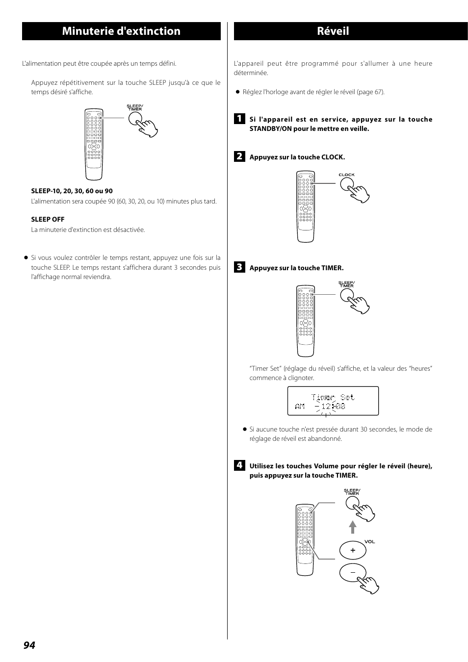 Minuterie d'extinction, Réveil, Minuterie d'extinction réveil | Teac DR H338i User Manual | Page 94 / 148