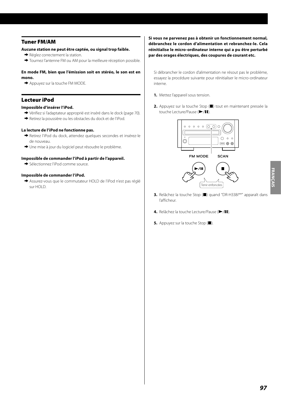 Tuner fm/am, Lecteur ipod | Teac DR H338i User Manual | Page 97 / 148