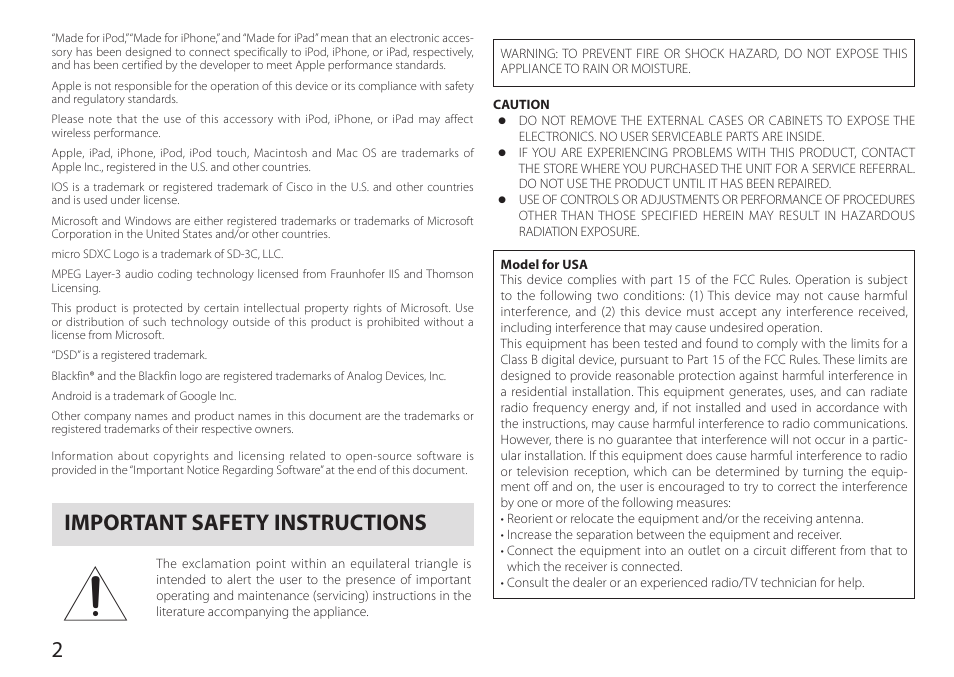 English, Important safety instructions | Teac HA-P90SD User Manual | Page 2 / 60