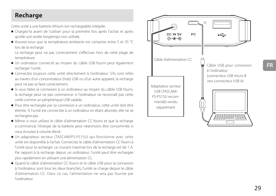 Recharge | Teac HA-P90SD User Manual | Page 29 / 60