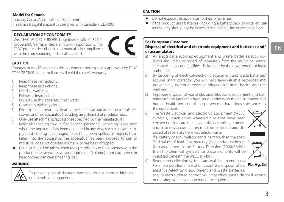 Teac HA-P90SD User Manual | Page 3 / 60