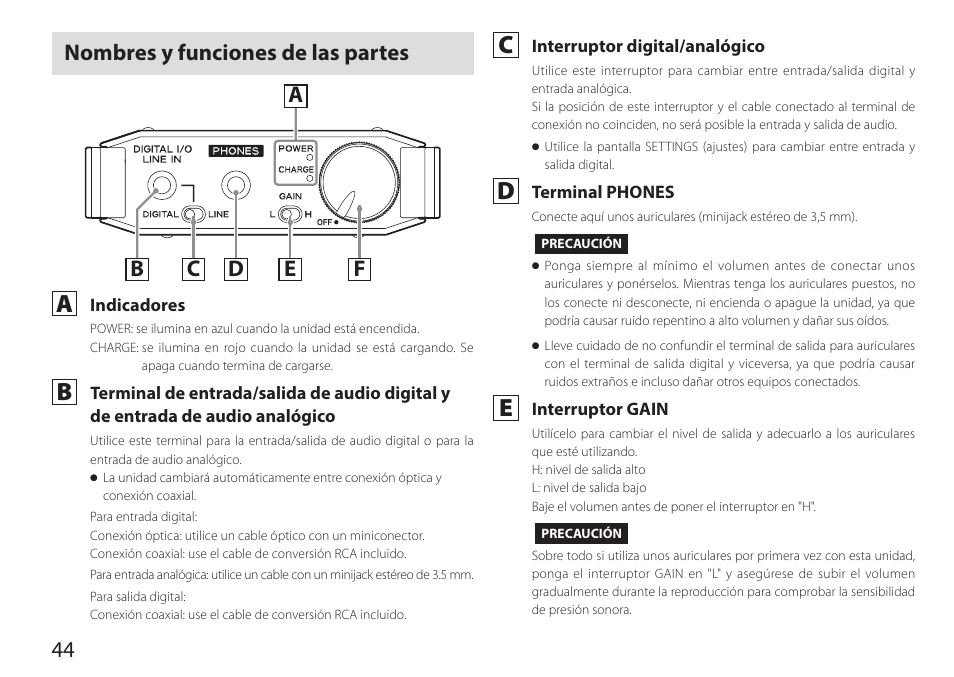 Nombres y funciones de las partes | Teac HA-P90SD User Manual | Page 44 / 60