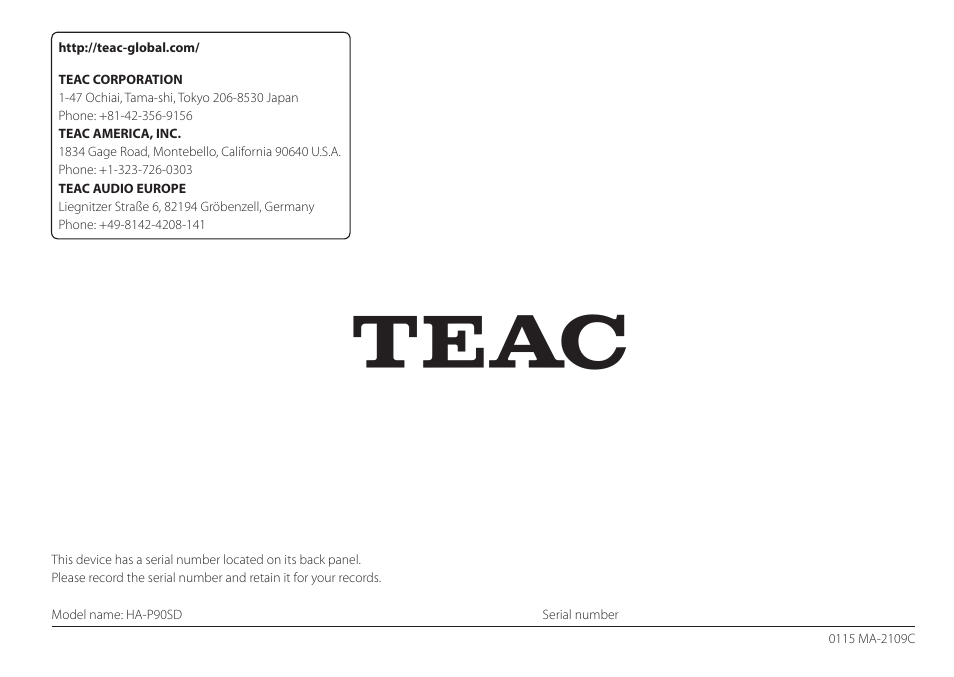 Teac HA-P90SD User Manual | Page 58 / 60